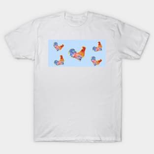 Rooster Chicken Funny Watercolor Blue Polka Dot T-Shirt